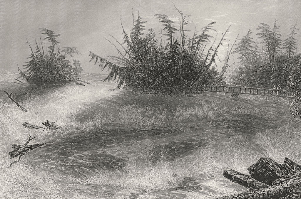 The Rapids above the Falls of Niagara, New York. WH BARTLETT 1840 old print